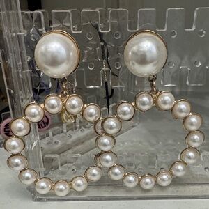 Gold-Tone Pearl Hoop Drop Earrings - White Pearls